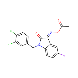 CC(=O)O/N=C1/C(=O)N(Cc2ccc(Cl)c(Cl)c2)c2ccc(I)cc21 ZINC000064503939