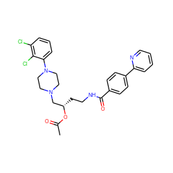 CC(=O)O[C@@H](CCNC(=O)c1ccc(-c2ccccn2)cc1)CN1CCN(c2cccc(Cl)c2Cl)CC1 ZINC000028711339