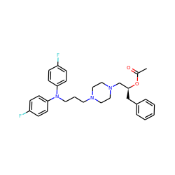 CC(=O)O[C@@H](Cc1ccccc1)CN1CCN(CCCN(c2ccc(F)cc2)c2ccc(F)cc2)CC1 ZINC000040430260