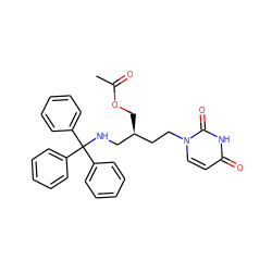 CC(=O)OC[C@@H](CCn1ccc(=O)[nH]c1=O)CNC(c1ccccc1)(c1ccccc1)c1ccccc1 ZINC000035953216