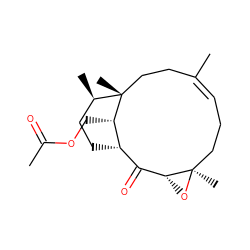 CC(=O)OC[C@H]1[C@H]2CC[C@@H](C)[C@]1(C)CC/C(C)=C/CC[C@@]1(C)O[C@@H]1C2=O ZINC000027563011