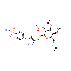 CC(=O)OC[C@H]1O[C@@H](SCc2nnn(-c3ccc(S(N)(=O)=O)cc3)c2I)[C@H](OC(C)=O)[C@@H](OC(C)=O)[C@H]1OC(C)=O ZINC000095549046