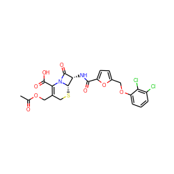 CC(=O)OCC1=C(C(=O)O)N2C(=O)[C@H](NC(=O)c3ccc(COc4cccc(Cl)c4Cl)o3)[C@@H]2SC1 ZINC000017356892