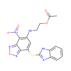 CC(=O)OCCNc1cc(Sc2nc3ccccc3[nH]2)c2nonc2c1[N+](=O)[O-] ZINC000008683028