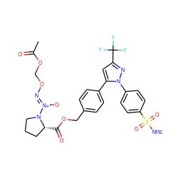 CC(=O)OCO/N=[N+](\[O-])N1CCC[C@H]1C(=O)OCc1ccc(-c2cc(C(F)(F)F)nn2-c2ccc(S(N)(=O)=O)cc2)cc1 ZINC000049889161