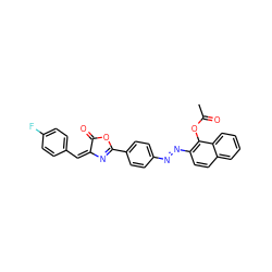 CC(=O)Oc1c(/N=N/c2ccc(C3=N/C(=C/c4ccc(F)cc4)C(=O)O3)cc2)ccc2ccccc12 ZINC000095602269