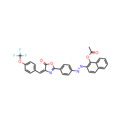 CC(=O)Oc1c(/N=N/c2ccc(C3=N/C(=C/c4ccc(OC(F)(F)F)cc4)C(=O)O3)cc2)ccc2ccccc12 ZINC000095602828