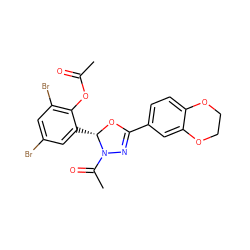 CC(=O)Oc1c(Br)cc(Br)cc1[C@@H]1OC(c2ccc3c(c2)OCCO3)=NN1C(C)=O ZINC000073197335