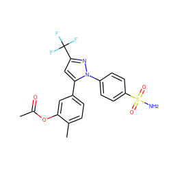 CC(=O)Oc1cc(-c2cc(C(F)(F)F)nn2-c2ccc(S(N)(=O)=O)cc2)ccc1C ZINC000072128544