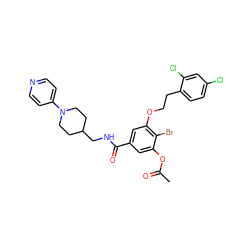 CC(=O)Oc1cc(C(=O)NCC2CCN(c3ccncc3)CC2)cc(OCCc2ccc(Cl)cc2Cl)c1Br ZINC000014953546