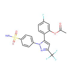 CC(=O)Oc1cc(F)ccc1-c1cc(C(F)(F)F)nn1-c1ccc(S(N)(=O)=O)cc1 ZINC000072123112