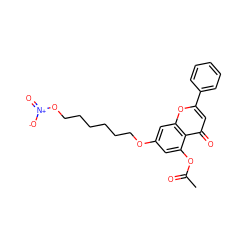 CC(=O)Oc1cc(OCCCCCCO[N+](=O)[O-])cc2oc(-c3ccccc3)cc(=O)c12 ZINC000049783661