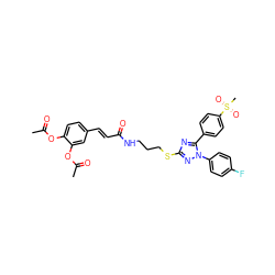 CC(=O)Oc1ccc(/C=C/C(=O)NCCCSc2nc(-c3ccc(S(C)(=O)=O)cc3)n(-c3ccc(F)cc3)n2)cc1OC(C)=O ZINC000653799580