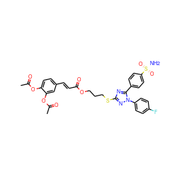 CC(=O)Oc1ccc(/C=C/C(=O)OCCCSc2nc(-c3ccc(S(N)(=O)=O)cc3)n(-c3ccc(F)cc3)n2)cc1OC(C)=O ZINC000653798255