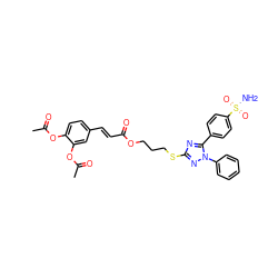 CC(=O)Oc1ccc(/C=C/C(=O)OCCCSc2nc(-c3ccc(S(N)(=O)=O)cc3)n(-c3ccccc3)n2)cc1OC(C)=O ZINC000653798271