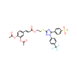 CC(=O)Oc1ccc(/C=C/C(=O)OCCSc2nc(-c3ccc(S(C)(=O)=O)cc3)n(-c3ccc(C(F)(F)F)cc3)n2)cc1OC(C)=O ZINC000653794516