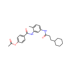 CC(=O)Oc1ccc(C(=O)Nc2cc(NC(=O)CCC3CCCCC3)ccc2C)cc1 ZINC000013757493