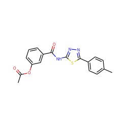 CC(=O)Oc1cccc(C(=O)Nc2nnc(-c3ccc(C)cc3)s2)c1 ZINC001772617012