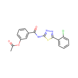 CC(=O)Oc1cccc(C(=O)Nc2nnc(-c3ccccc3Cl)s2)c1 ZINC001772649228