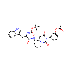 CC(=O)Oc1cccc(N2C(=O)C[C@H]3[C@H](NC(=O)[C@H](Cc4c[nH]c5ccccc45)NC(=O)OC(C)(C)C)CCCN3C2=O)c1 ZINC000026293861