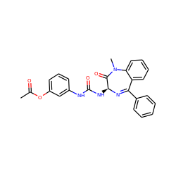 CC(=O)Oc1cccc(NC(=O)N[C@@H]2N=C(c3ccccc3)c3ccccc3N(C)C2=O)c1 ZINC000013732924