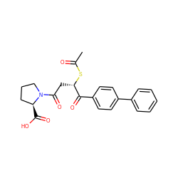 CC(=O)S[C@@H](CC(=O)N1CCC[C@@H]1C(=O)O)C(=O)c1ccc(-c2ccccc2)cc1 ZINC000027305849