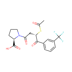 CC(=O)S[C@@H](CC(=O)N1CCC[C@@H]1C(=O)O)C(=O)c1cccc(C(F)(F)F)c1 ZINC000027310303