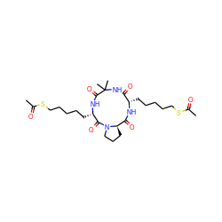 CC(=O)SCCCCC[C@@H]1NC(=O)[C@H]2CCCN2C(=O)[C@H](CCCCCSC(C)=O)NC(=O)C(C)(C)NC1=O ZINC000095573153