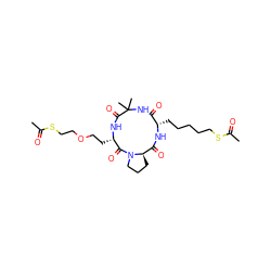 CC(=O)SCCCCC[C@@H]1NC(=O)[C@H]2CCCN2C(=O)[C@H](CCOCCSC(C)=O)NC(=O)C(C)(C)NC1=O ZINC000095573205