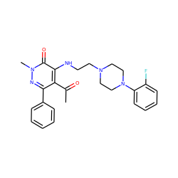 CC(=O)c1c(-c2ccccc2)nn(C)c(=O)c1NCCN1CCN(c2ccccc2F)CC1 ZINC000013863378