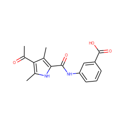 CC(=O)c1c(C)[nH]c(C(=O)Nc2cccc(C(=O)O)c2)c1C ZINC000236649548