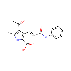 CC(=O)c1c(C)[nH]c(C(=O)O)c1/C=C/C(=O)Nc1ccccc1 ZINC000013778844