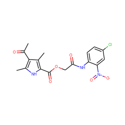 CC(=O)c1c(C)[nH]c(C(=O)OCC(=O)Nc2ccc(Cl)cc2[N+](=O)[O-])c1C ZINC000006047648