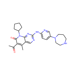 CC(=O)c1c(C)c2cnc(Nc3ccc(N4CCCNCC4)cn3)nc2n(C2CCCC2)c1=O ZINC000013641702