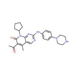 CC(=O)c1c(C)c2cnc(Nc3ccc(N4CCNCC4)cc3)nc2n(C2CCCC2)c1=O ZINC000013641560