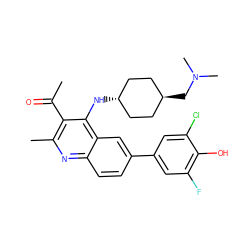 CC(=O)c1c(C)nc2ccc(-c3cc(F)c(O)c(Cl)c3)cc2c1N[C@H]1CC[C@H](CN(C)C)CC1 ZINC000473182976