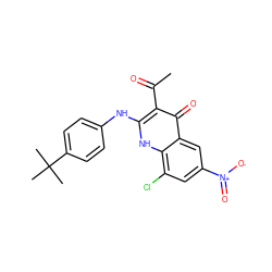 CC(=O)c1c(Nc2ccc(C(C)(C)C)cc2)[nH]c2c(Cl)cc([N+](=O)[O-])cc2c1=O ZINC000040949688