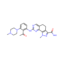 CC(=O)c1c(Nc2ncc3c(n2)-c2c(c(C(N)=O)nn2C)CC3)cccc1N1CCN(C)CC1 ZINC000049088985