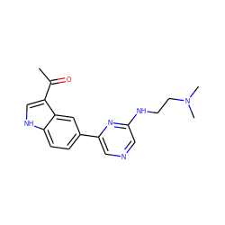 CC(=O)c1c[nH]c2ccc(-c3cncc(NCCN(C)C)n3)cc12 ZINC000169348296