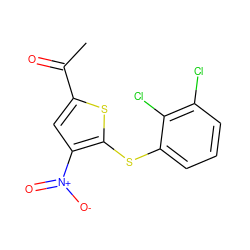 CC(=O)c1cc([N+](=O)[O-])c(Sc2cccc(Cl)c2Cl)s1 ZINC000000125366