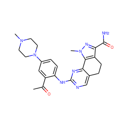 CC(=O)c1cc(N2CCN(C)CC2)ccc1Nc1ncc2c(n1)-c1c(c(C(N)=O)nn1C)CC2 ZINC000049112504