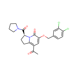 CC(=O)c1cc(OCc2ccc(Cl)c(Cl)c2)c(=O)n2c1CC[C@H]2C(=O)N1CCCC1 ZINC000040917251