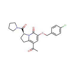 CC(=O)c1cc(OCc2ccc(Cl)cc2)c(=O)n2c1CC[C@H]2C(=O)N1CCCC1 ZINC000040916688