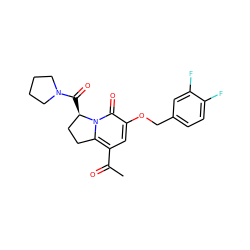 CC(=O)c1cc(OCc2ccc(F)c(F)c2)c(=O)n2c1CC[C@H]2C(=O)N1CCCC1 ZINC000040916127