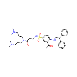 CC(=O)c1cc(S(=O)(=O)NCCC(=O)N(CCCN(C)C)CCCN(C)C)ccc1NCC(c1ccccc1)c1ccccc1 ZINC000028368069