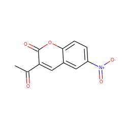 CC(=O)c1cc2cc([N+](=O)[O-])ccc2oc1=O ZINC000000207654