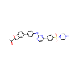 CC(=O)c1cc2cc(-c3ccc(Nc4nccc(-c5ccc(S(=O)(=O)N6CCNCC6)cc5)n4)cc3)ccc2o1 ZINC000027411828