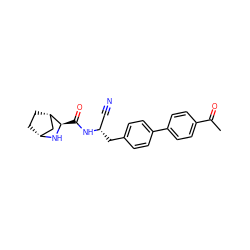 CC(=O)c1ccc(-c2ccc(C[C@@H](C#N)NC(=O)[C@H]3N[C@@H]4CC[C@H]3C4)cc2)cc1 ZINC000221933130