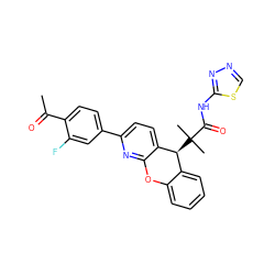 CC(=O)c1ccc(-c2ccc3c(n2)Oc2ccccc2[C@@H]3C(C)(C)C(=O)Nc2nncs2)cc1F ZINC000073165563