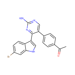 CC(=O)c1ccc(-c2cnc(N)nc2-c2c[nH]c3cc(Br)ccc23)cc1 ZINC000072141374